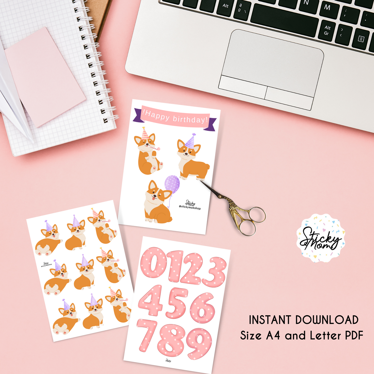 Corgi Birthday Printable Cake topper