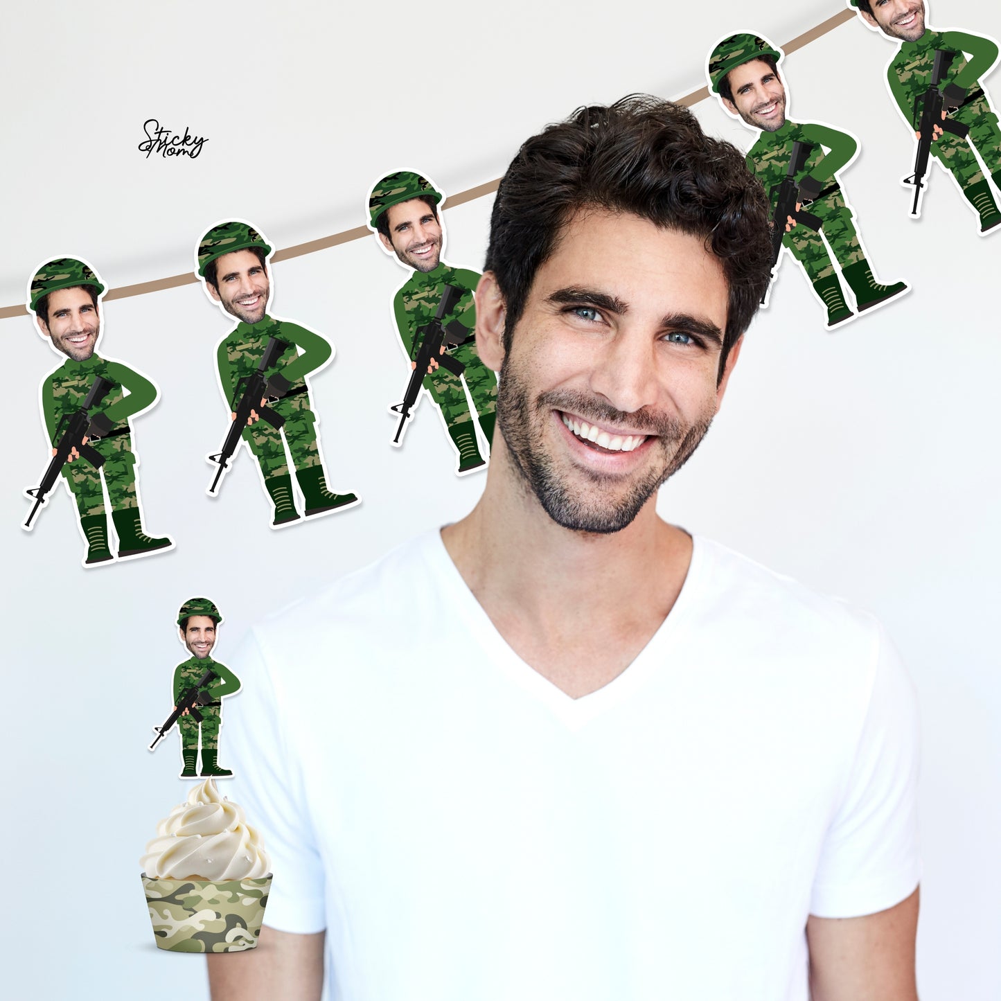 Soldier Personalized Face banner & cupcake toppers