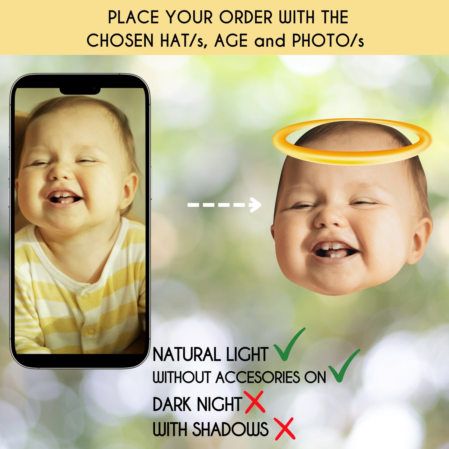 Tauffotogirlande | Cupcake-Topper zur Taufe | Konfetti mit personalisierten Babyfotos | Dekoration für die Tauffeier