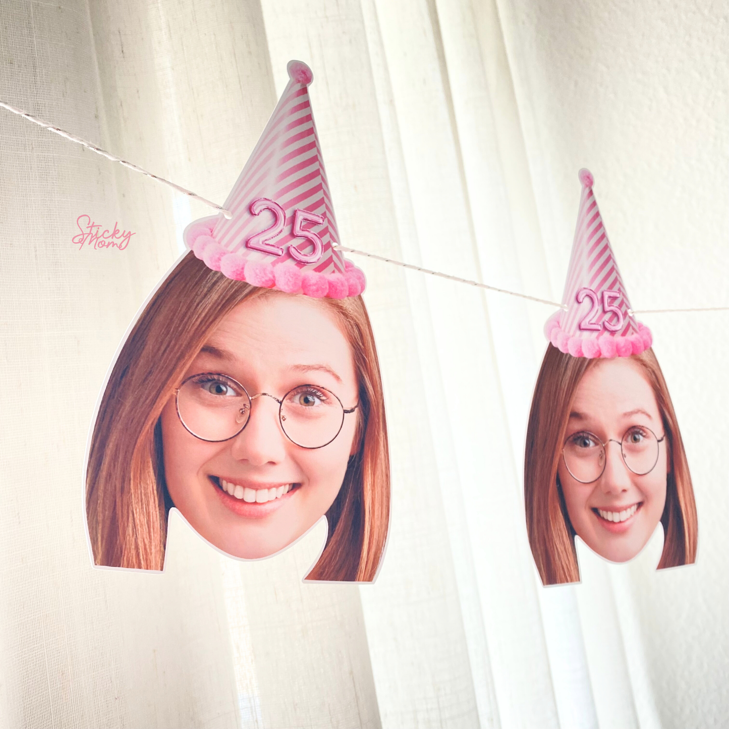 25th birthday photo confetti, cupcake toppers & face banner