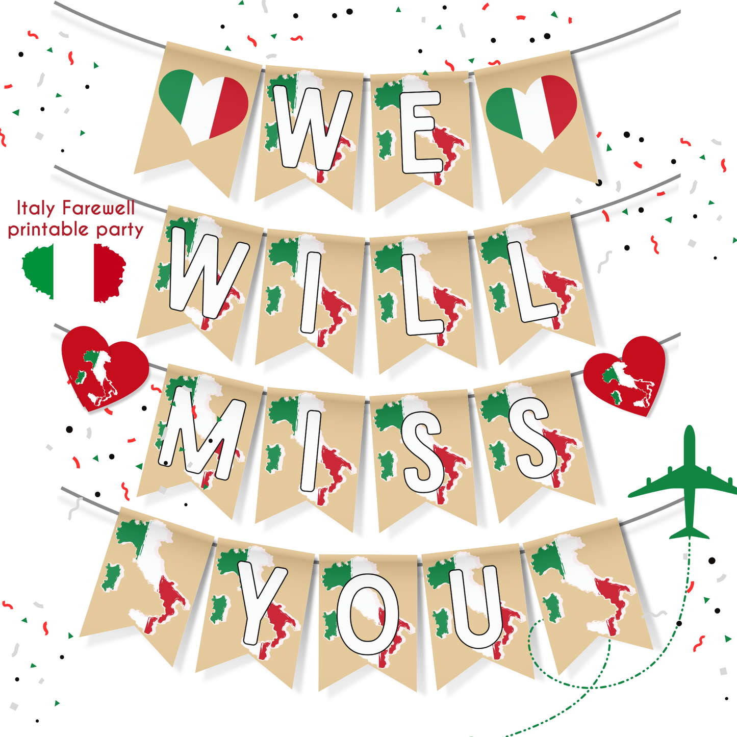 Italy Farewell banner, Italy poster, Italy cupcake toppers - printable