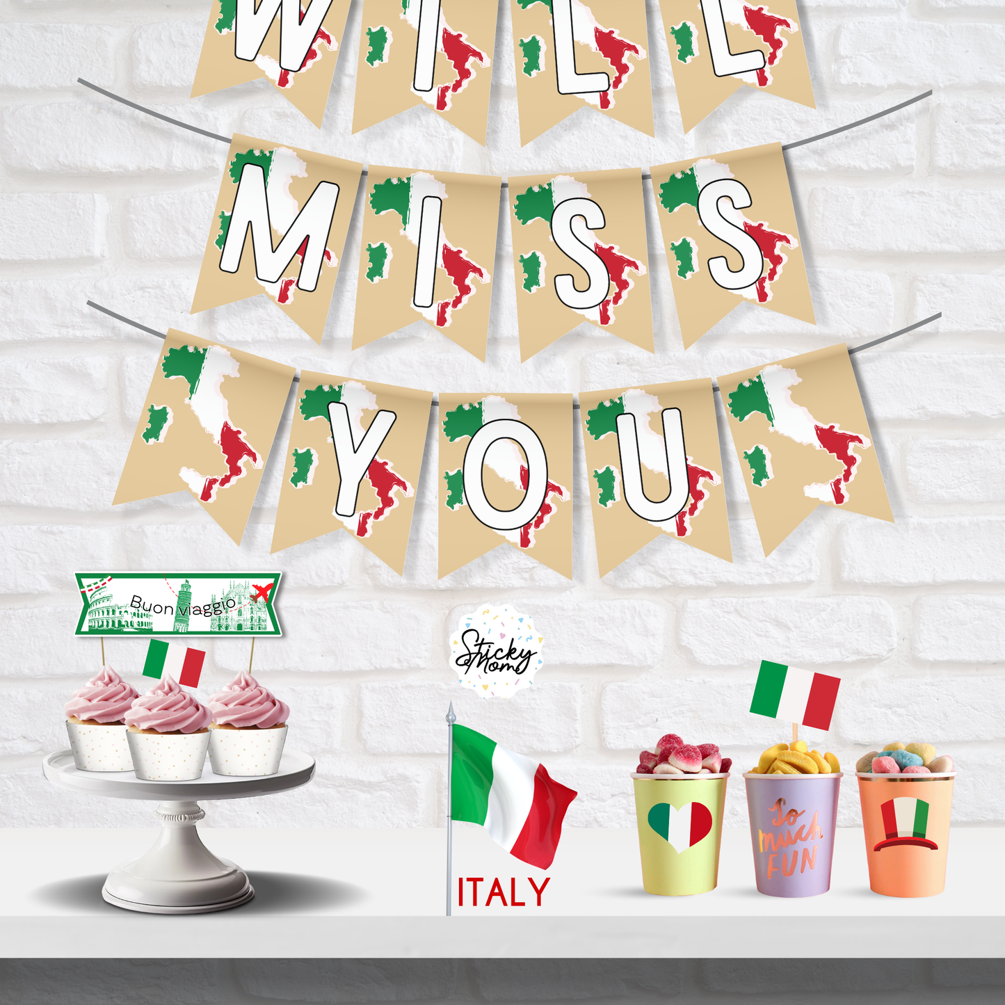 Italy Farewell banner, Italy poster, Italy cupcake toppers - printable