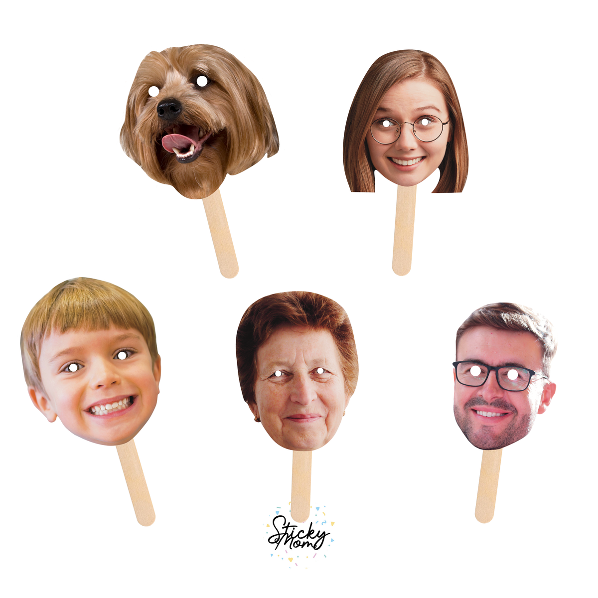 Face masks on a stick - party masks with photo