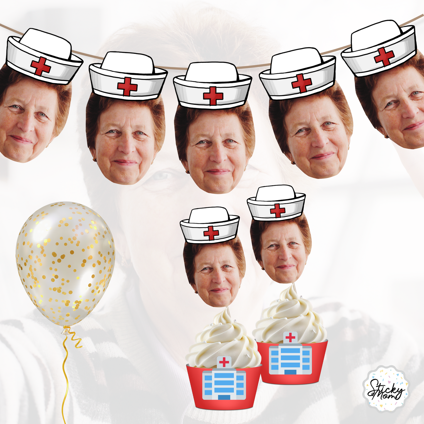 Nurse Personalized Face banner & cupcake toppers