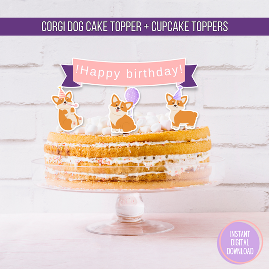 Corgi Birthday Printable Cake topper