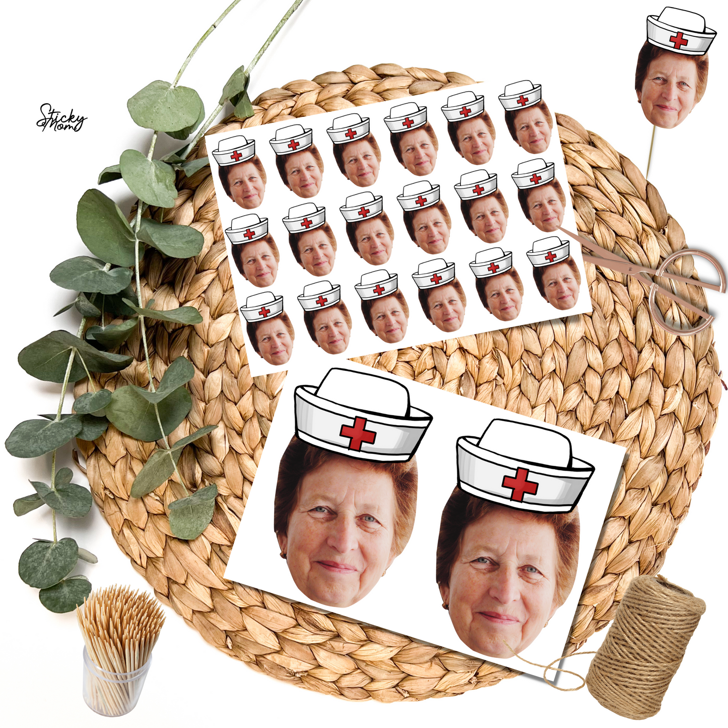 Krankenschwester Personalisiertes Gesichtsbanner &amp; Cupcake Topper