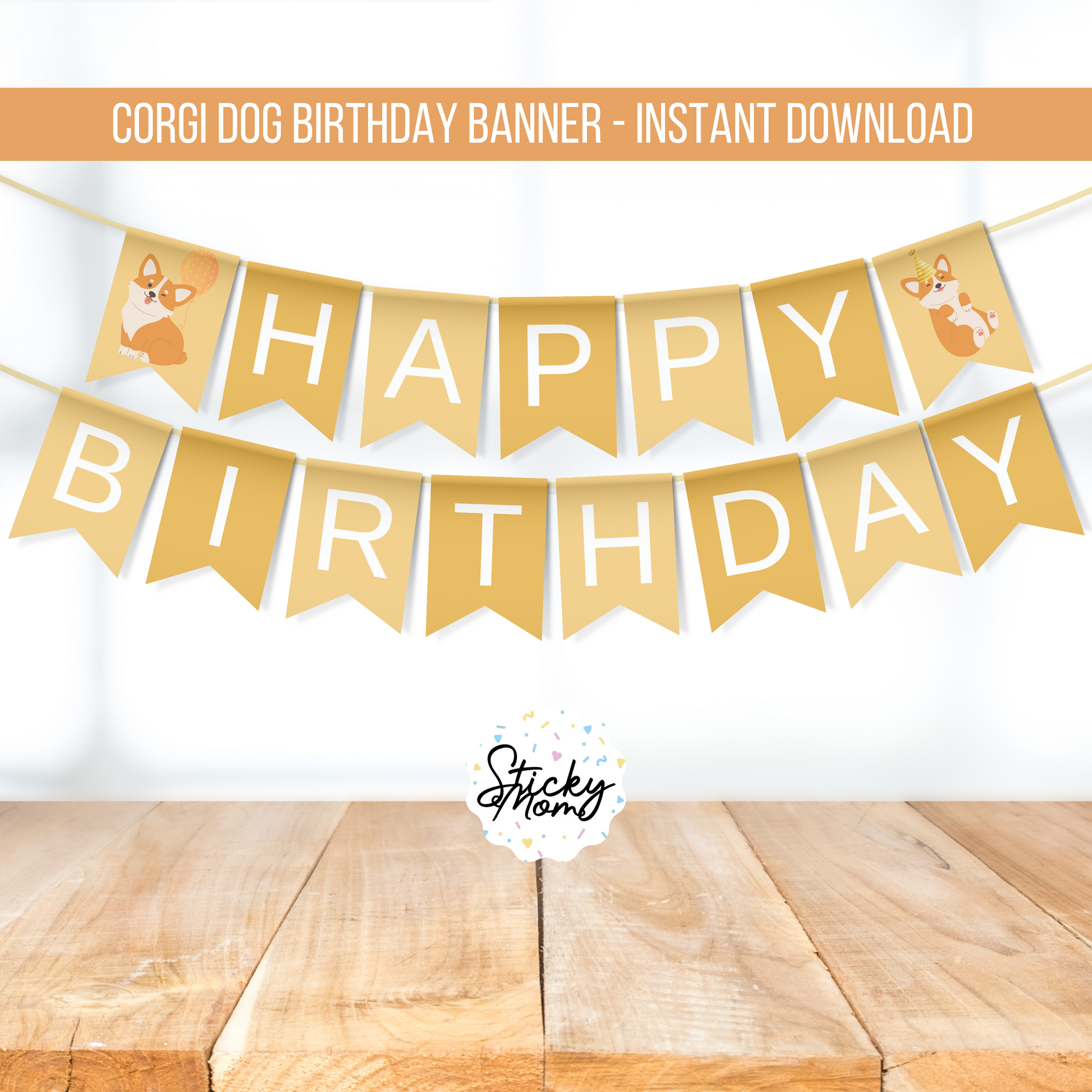 Corgi Happy birthday banner dog Birthday Printable dog party garland corgi puppy dog pawty digital instant download