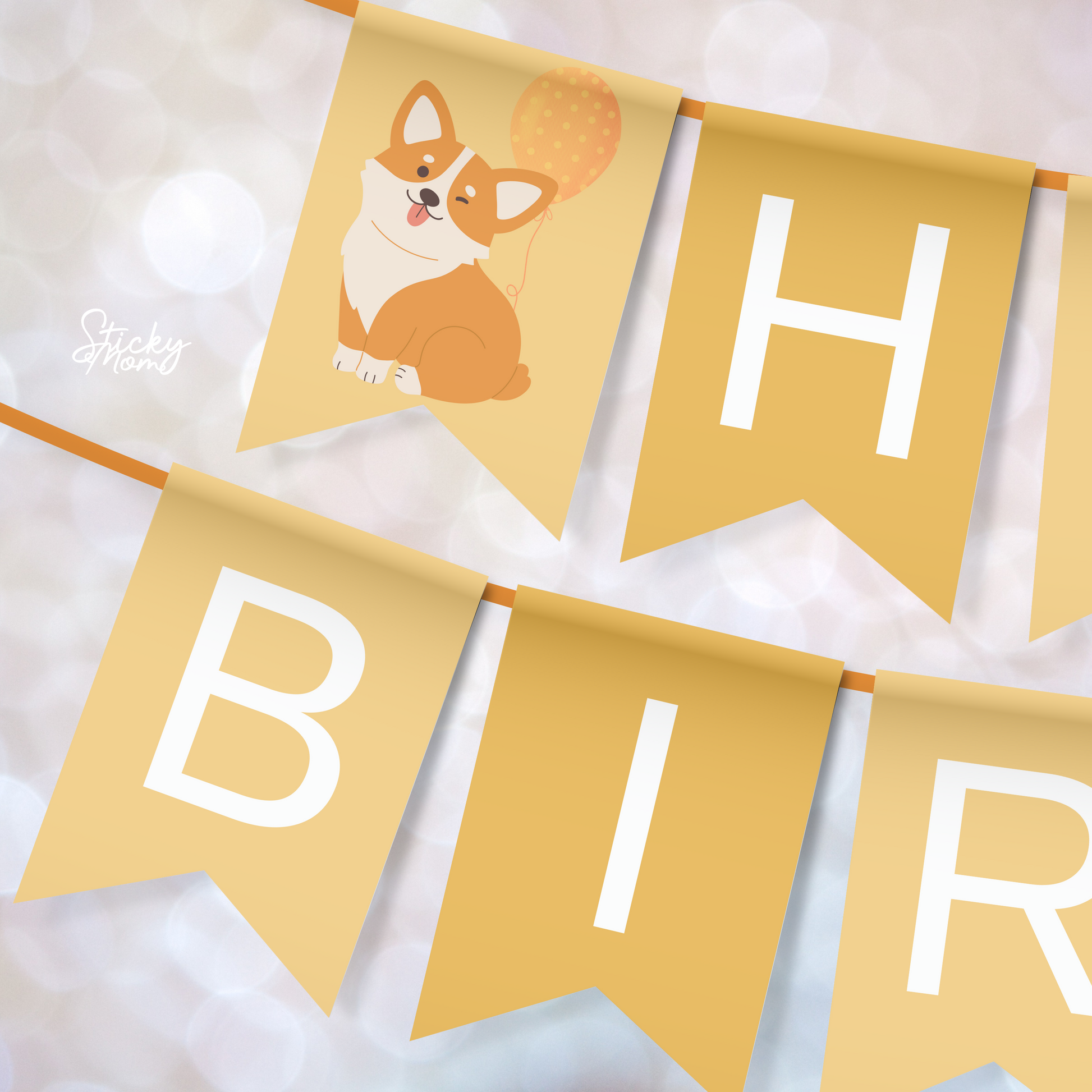 Corgi Happy birthday banner dog Birthday Printable dog party garland corgi puppy dog pawty digital instant download