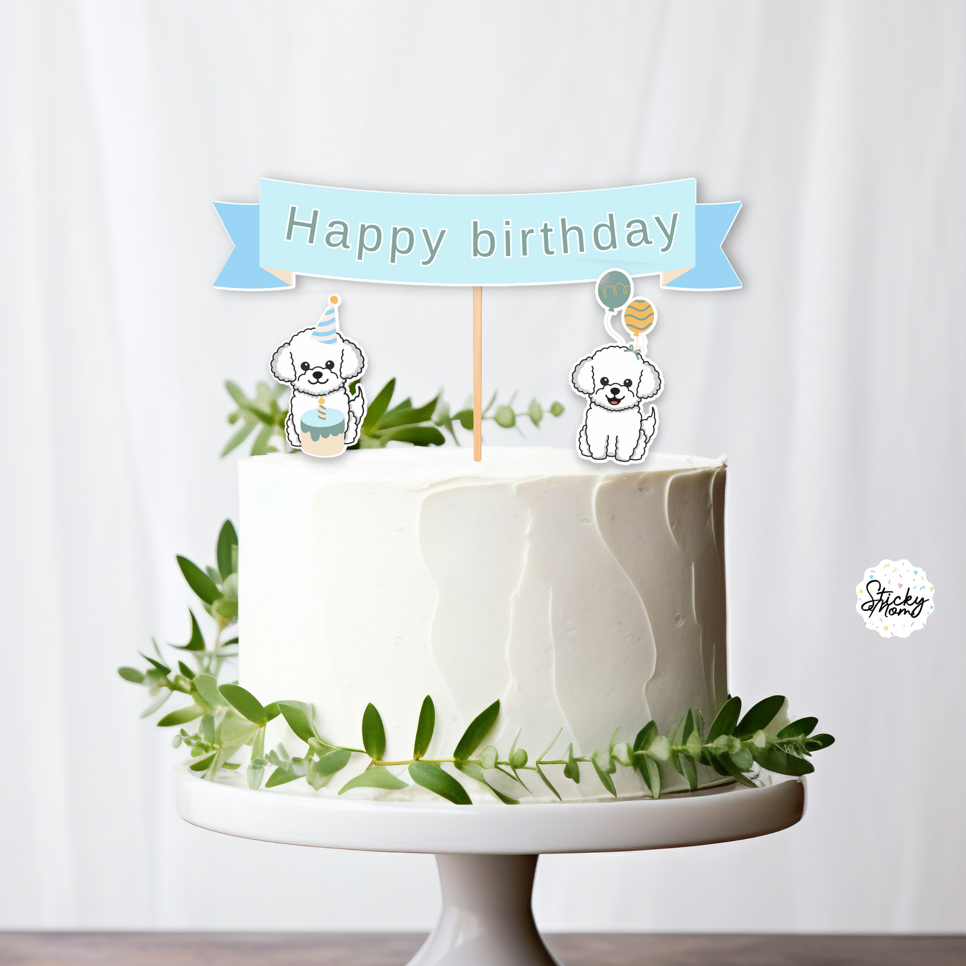 White Poodle Birthday Cake topper - Main Image
