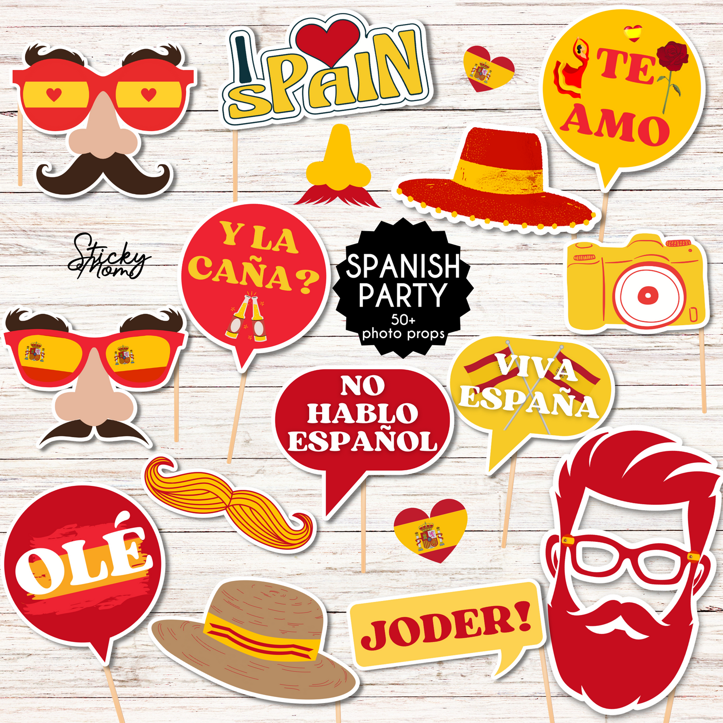 Spain Party Photo Props - printable spanish photobooth