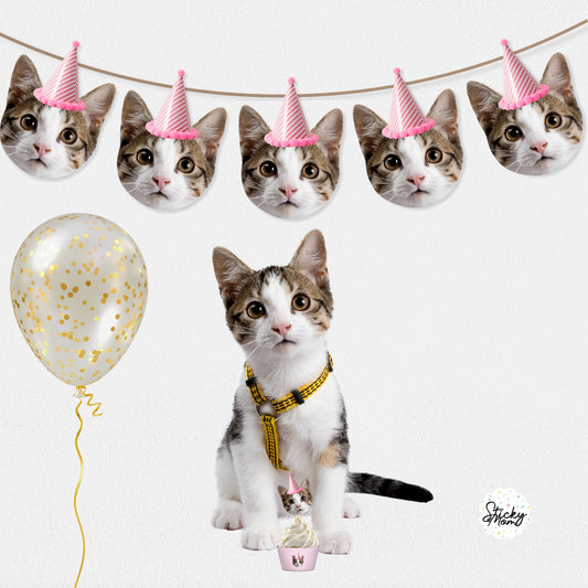 Cat personalized face banner & cupcake toppers