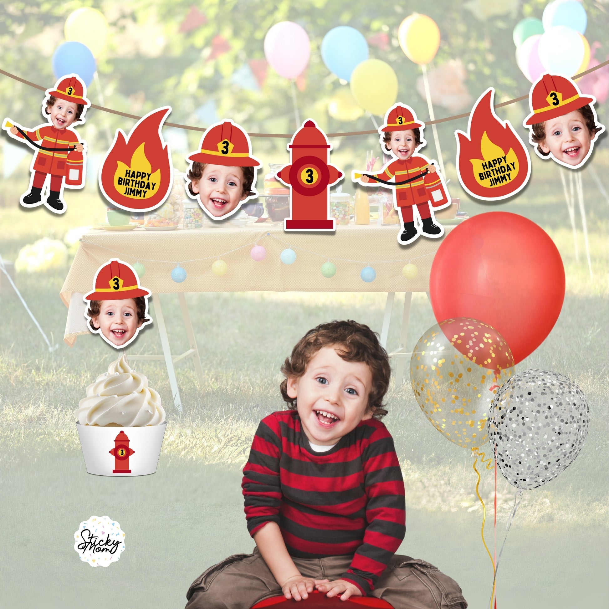 Firefighter party bundle / Fireman Custom Photo banner | printable firefighter birthday party decorations - digital