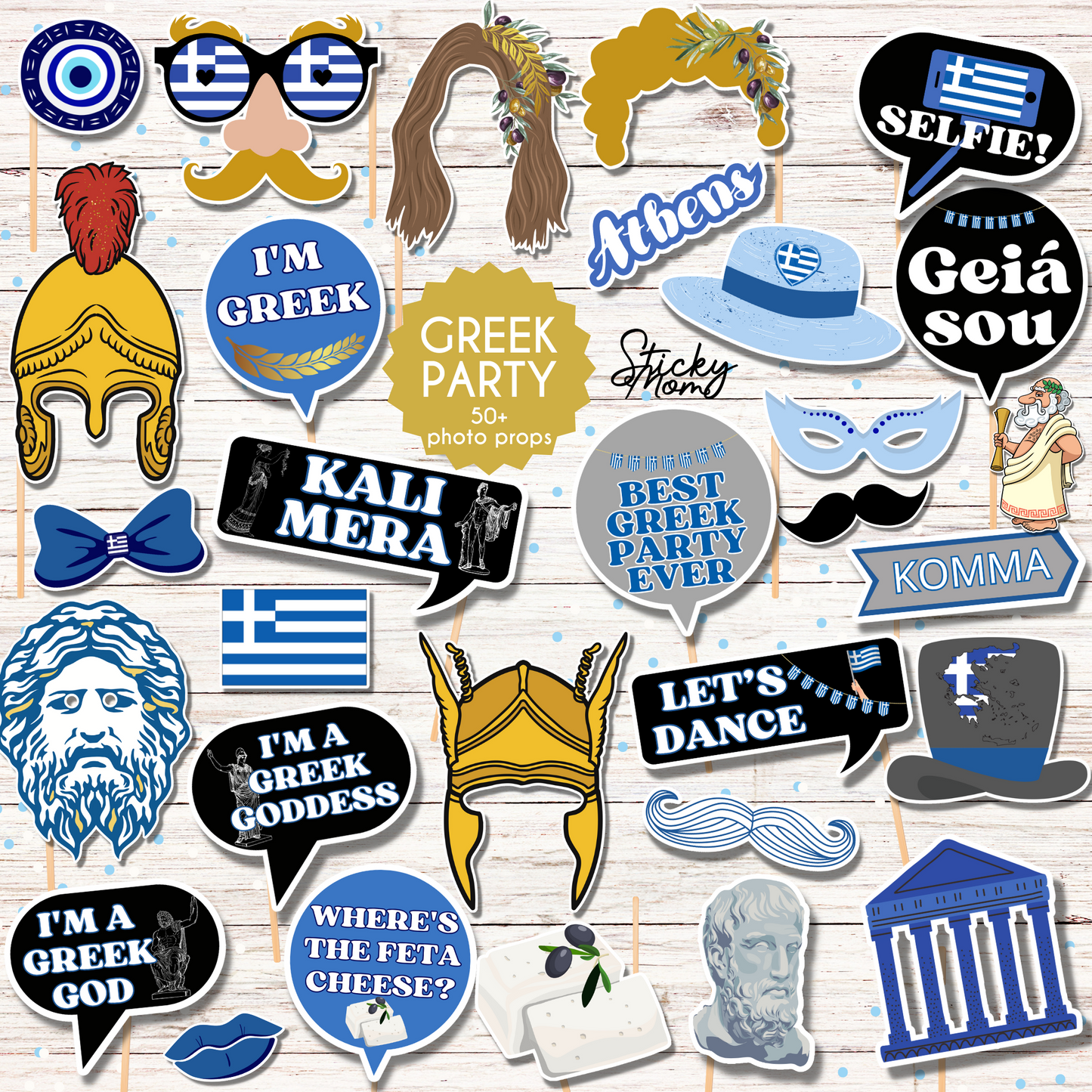 Greece Party Photo Props - printable greek photobooth