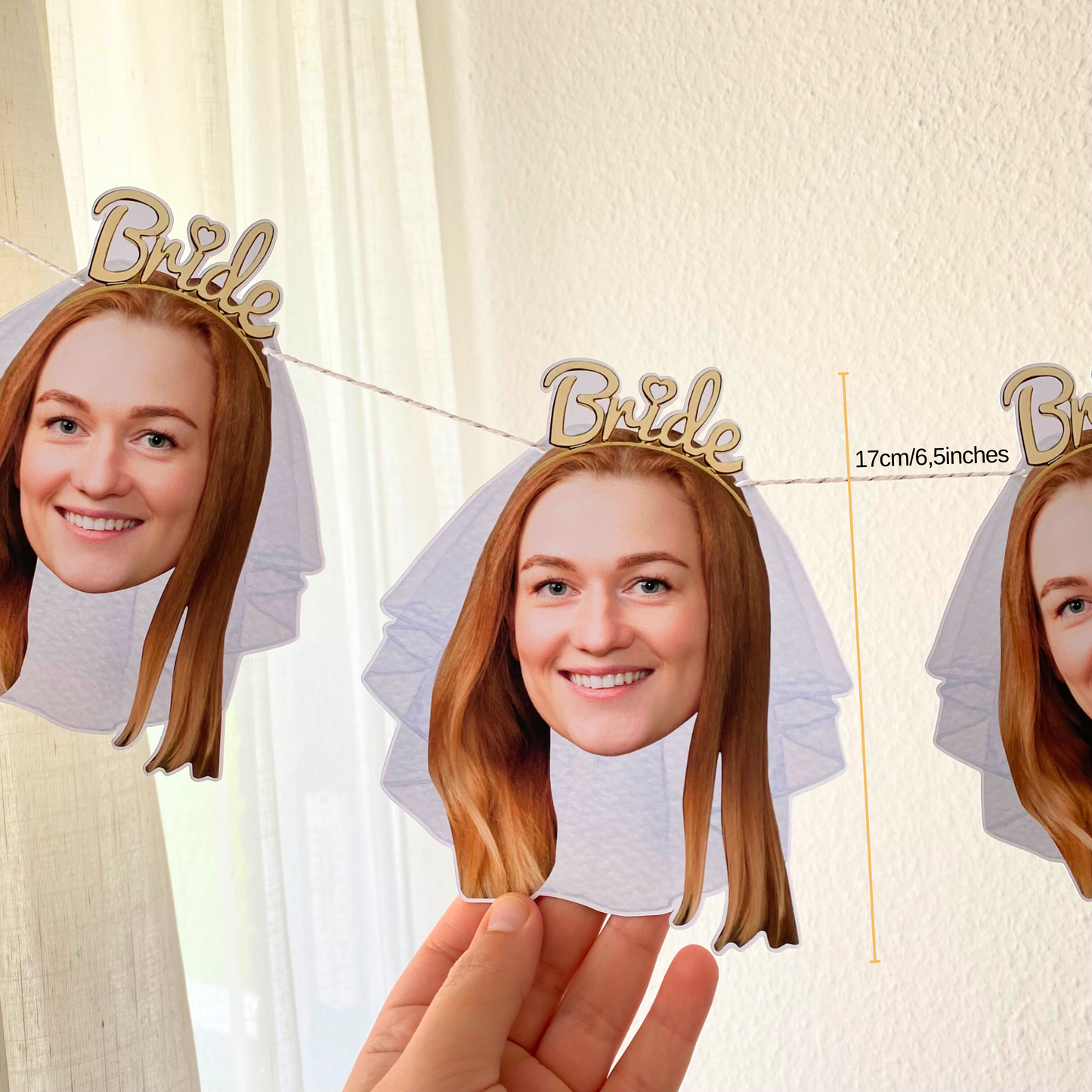 Bridal shower face banner, cupcake toppers and confetti - bride to be party