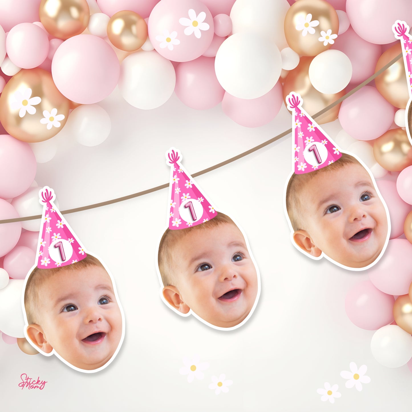 Baby personalized face banner & cupcake toppers