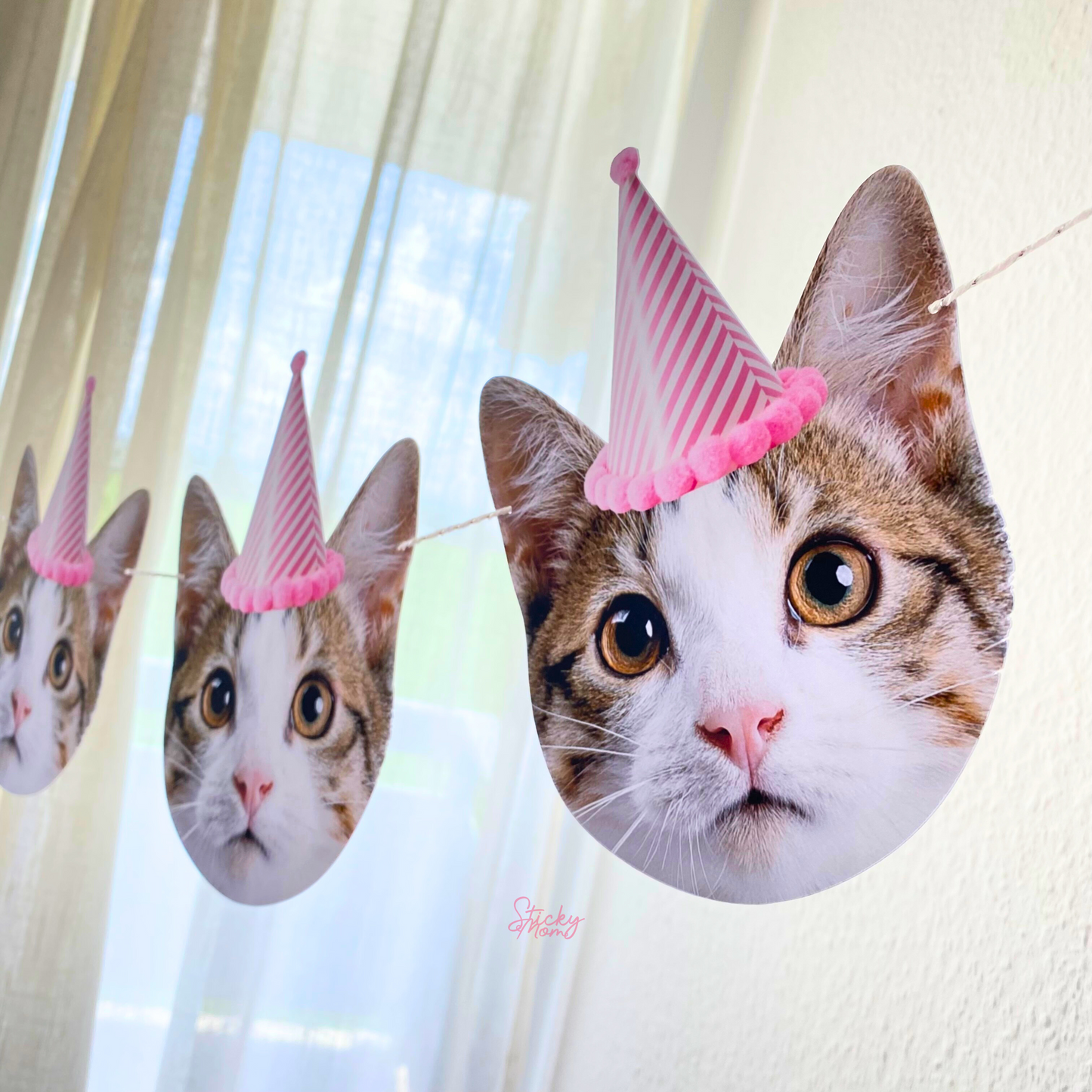 Cat face confetti, cupcake toppers & cat banner - kitten party