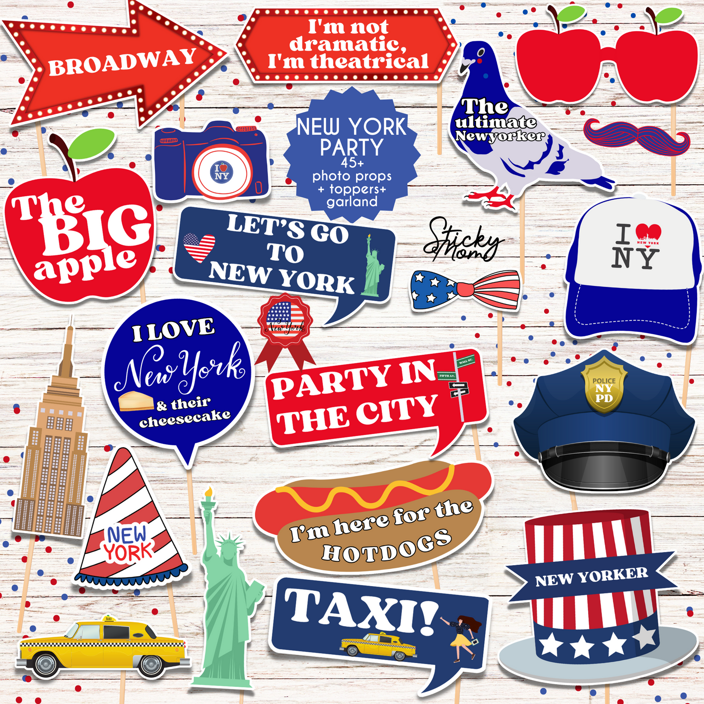 New york Party Photo Props - printable USA photobooth