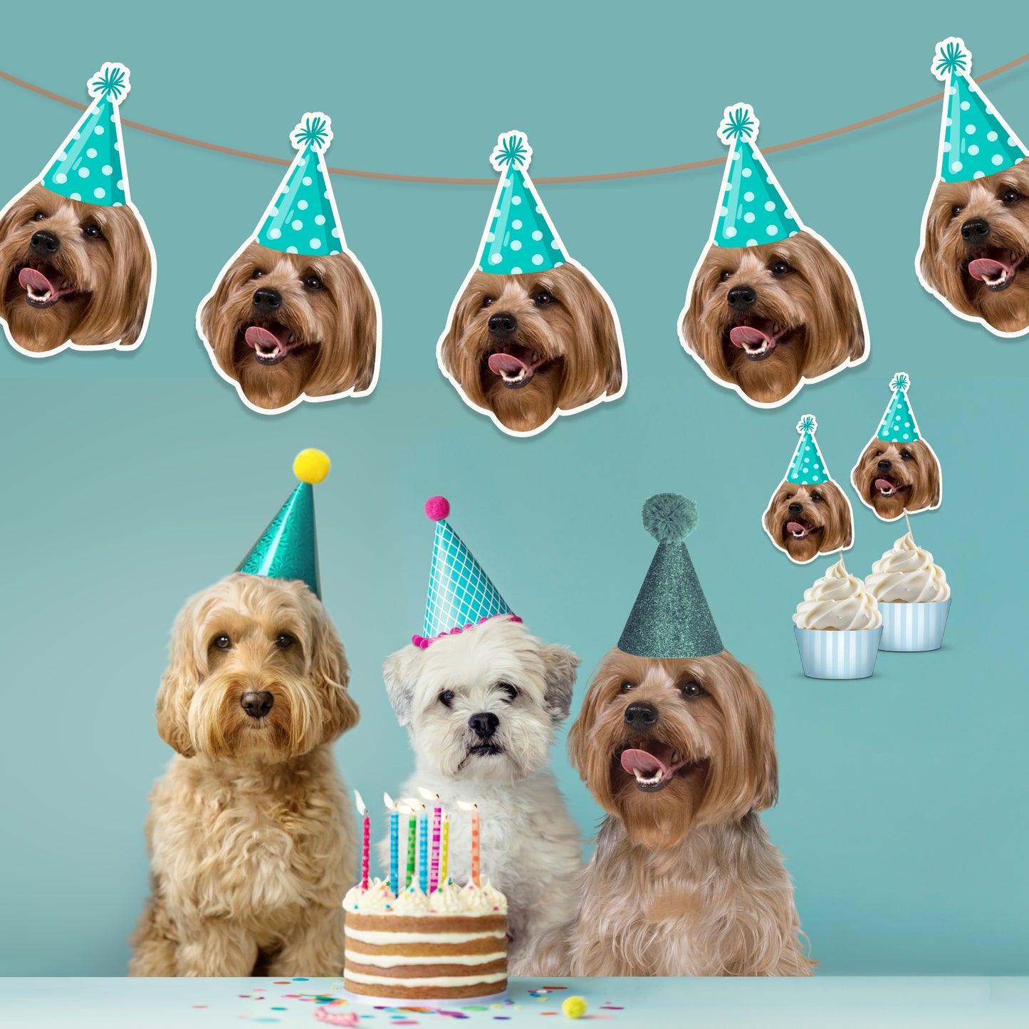 Personalisiertes Hunde-Gesichtsbanner und Cupcake-Topper