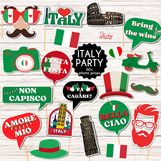 Italy Party Photo Props - printable italian photobooth