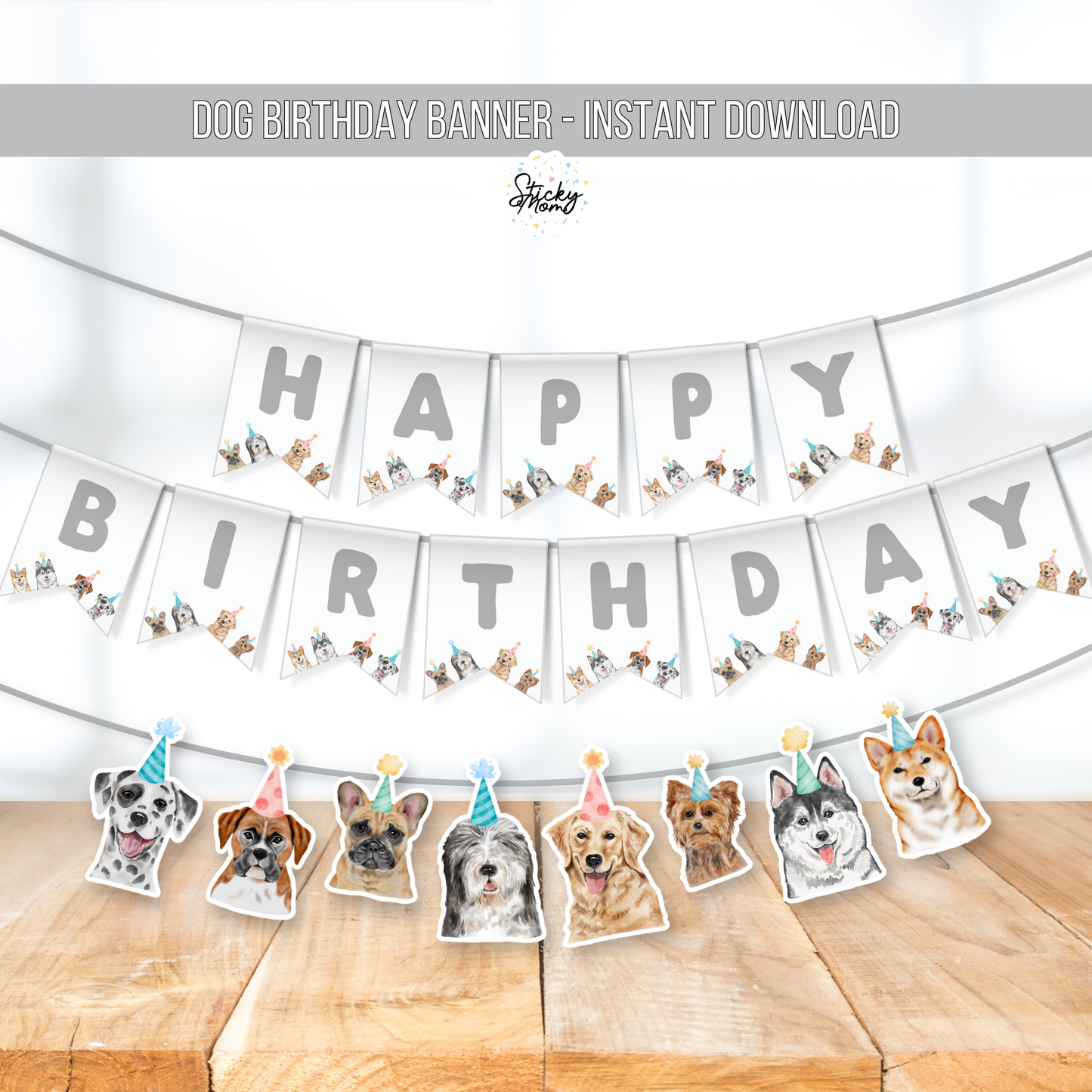 Hunde Geburtstag Druckbare Girlande Set