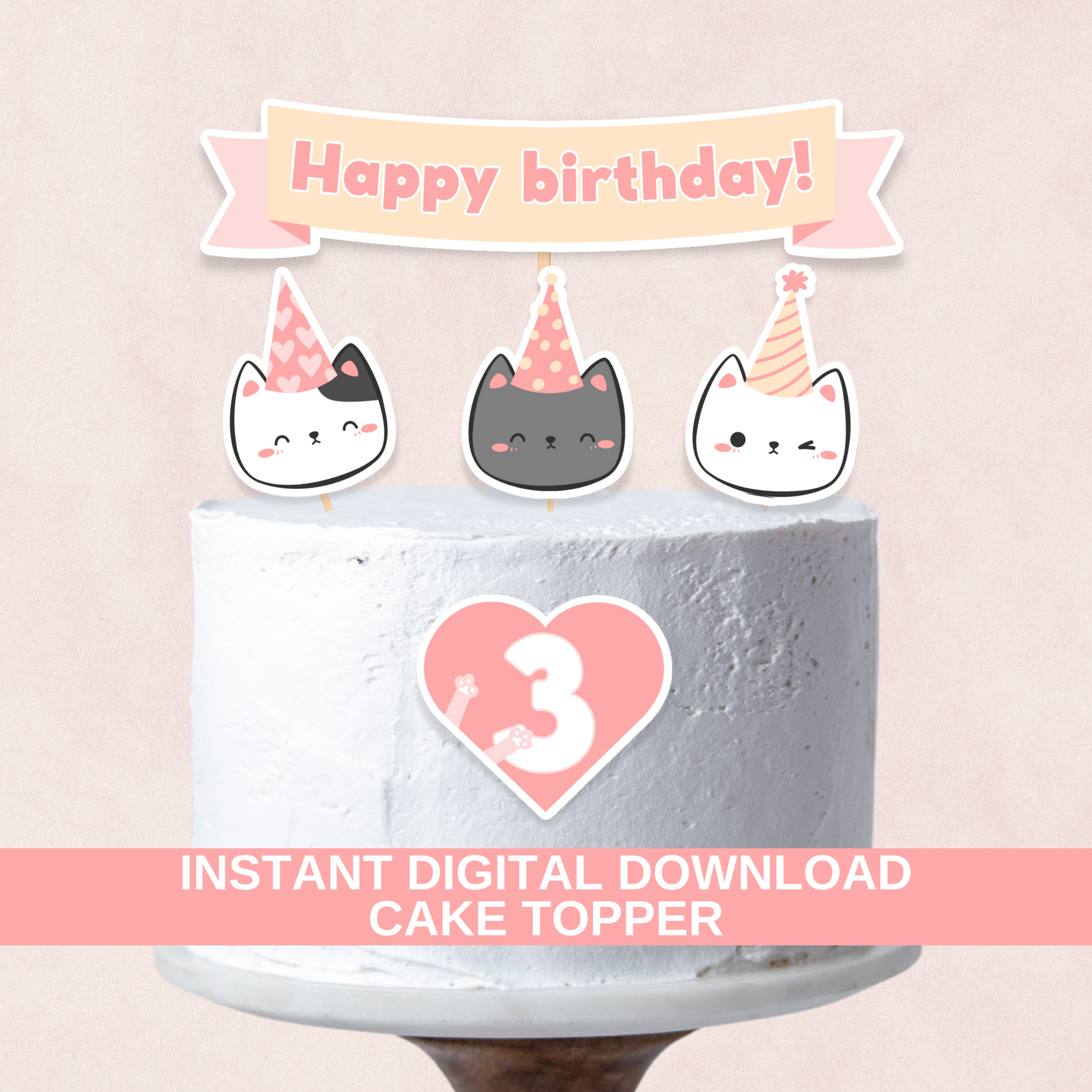 Cat Birthday Printable Cake topper