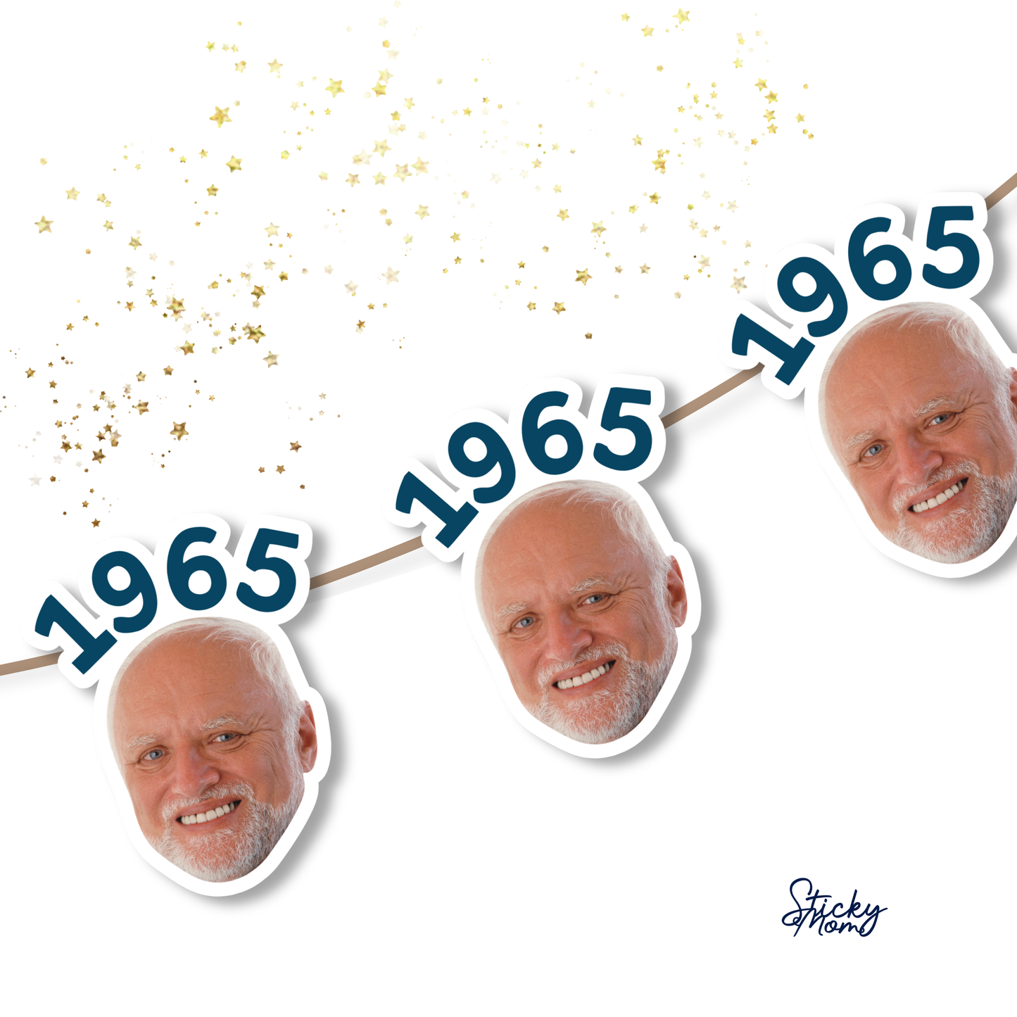 Year of birth face banner, photo cupcake toppers and confetti