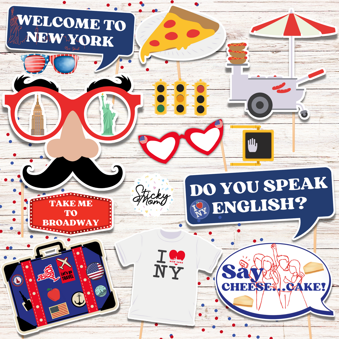 New york Party Photo Props - printable USA photobooth