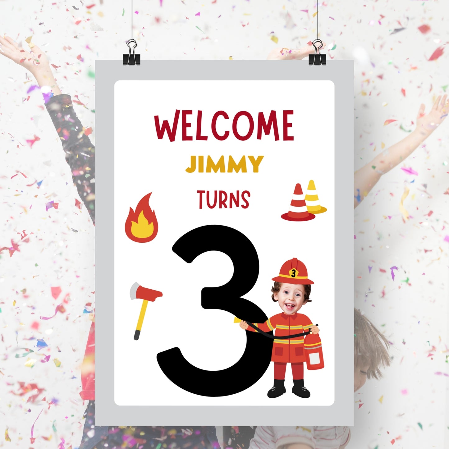 Firefighter party bundle / Fireman Custom Photo banner | printable firefighter birthday party decorations - digital poster