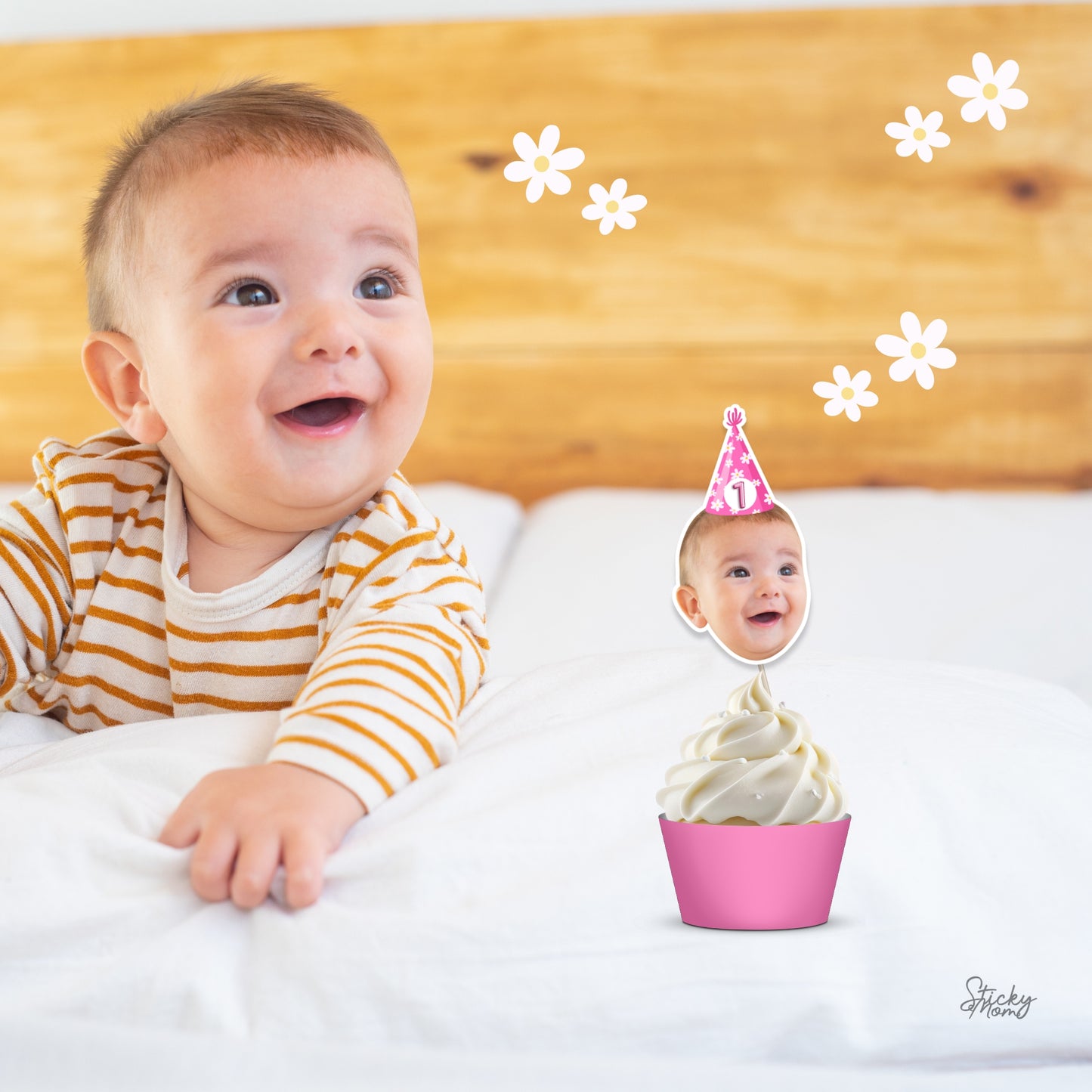 Baby personalized face banner & cupcake toppers