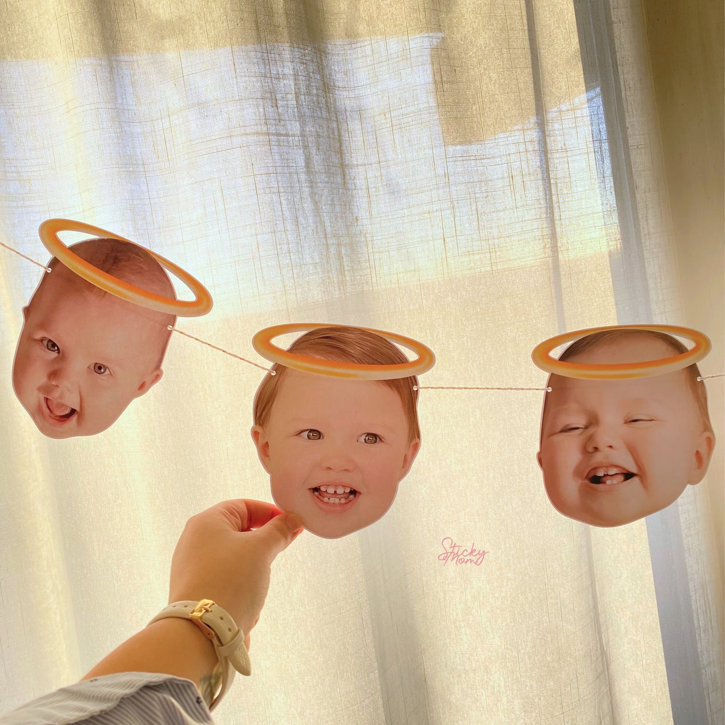 Tauffotogirlande | Cupcake-Topper zur Taufe | Konfetti mit personalisierten Babyfotos | Dekoration für die Tauffeier