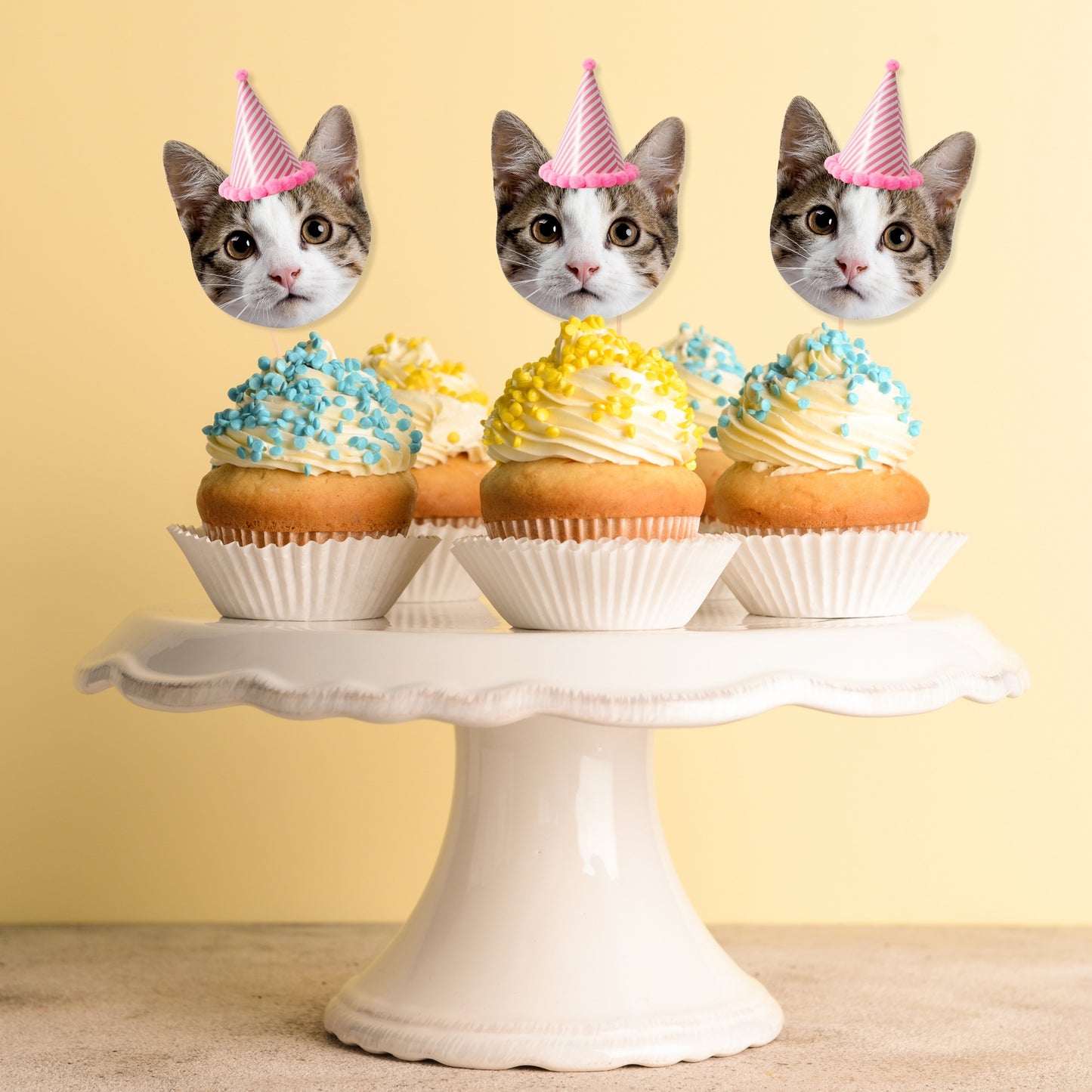 Personalisiertes Katzen-Gesichtsbanner und Cupcake-Topper