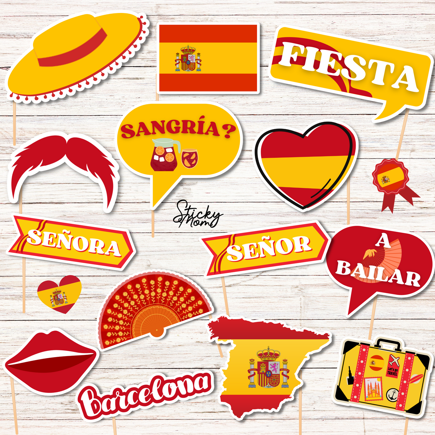 Spain Party Photo Props - printable spanish photobooth