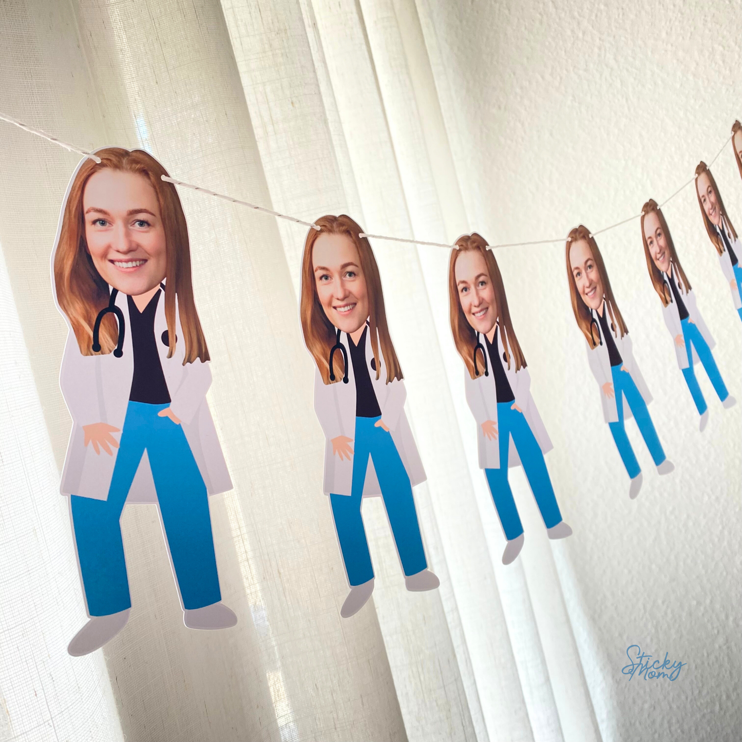 Doctor face confetti, doctor cupcake toppers, doctor banner