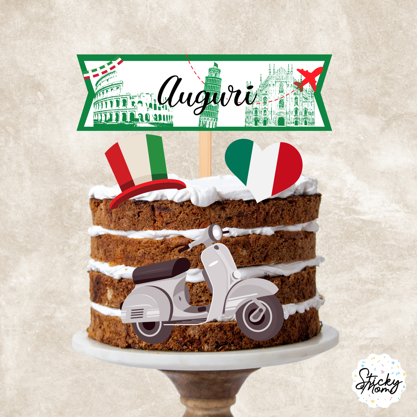 Italy Happy Birthday banner, Italy Cake topper, Italy cupcake toppers - printable