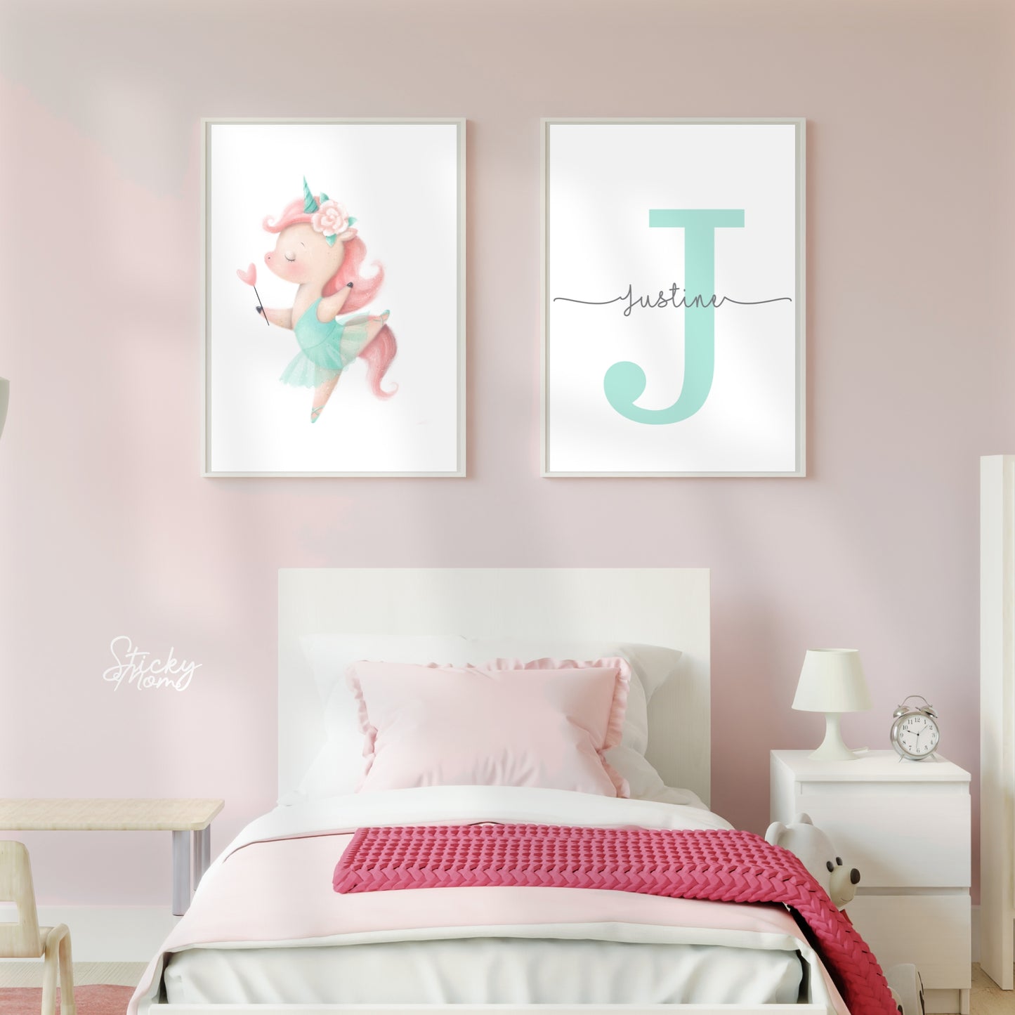 Ballerina-Kinderzimmer-Druck-Set – personalisiert mit Namen