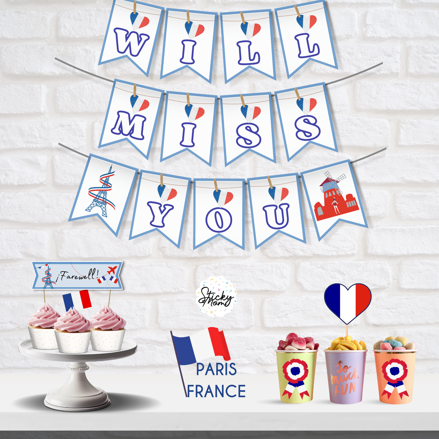 France farewell party - printable french banner & toppers