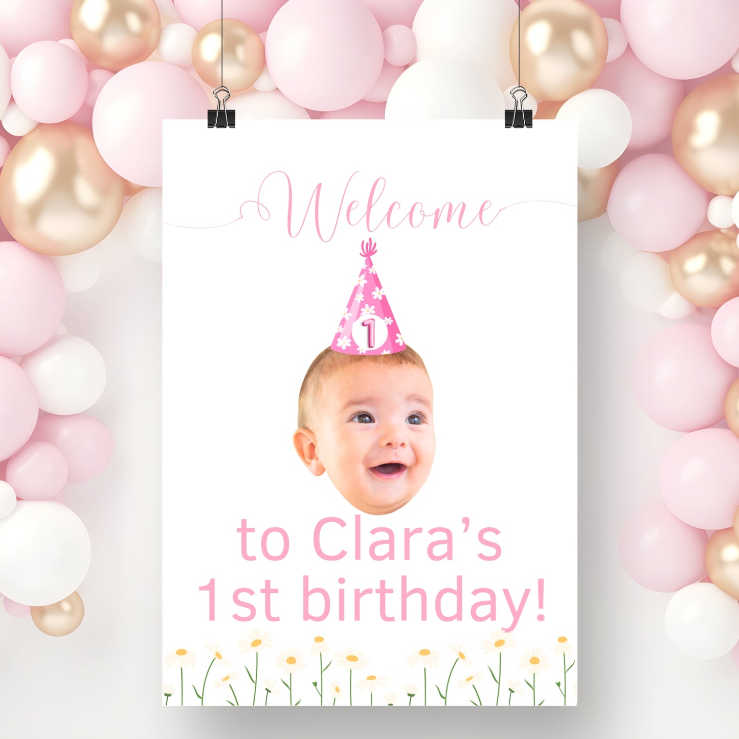 Baby personalized face banner & cupcake toppers