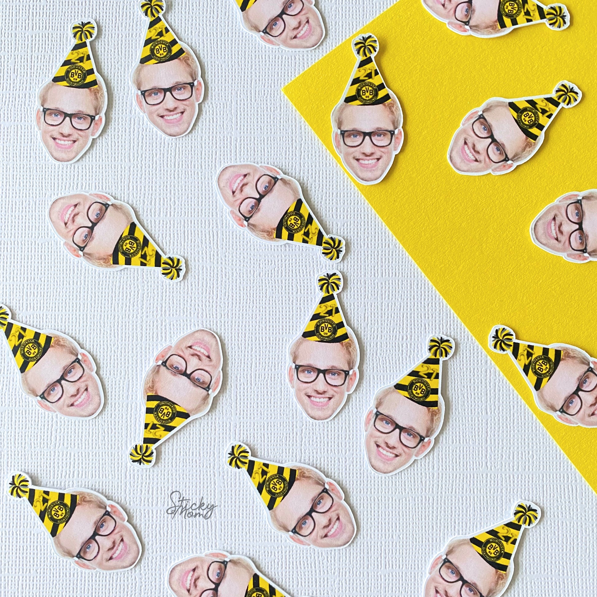 Borussia Dortmund Soccer Party hats with faces on toothpicks for birthday party