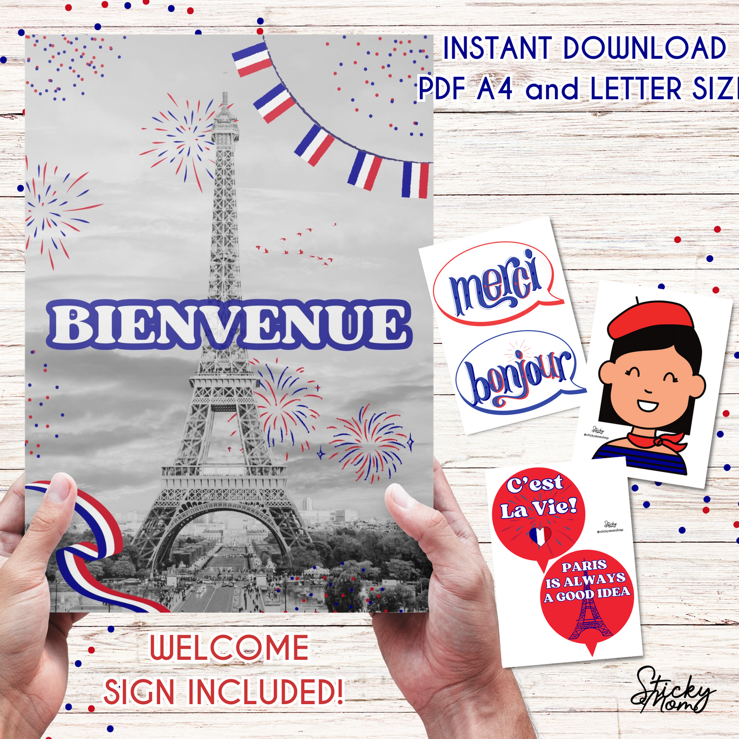 France Party Photo Props - printable french photobooth