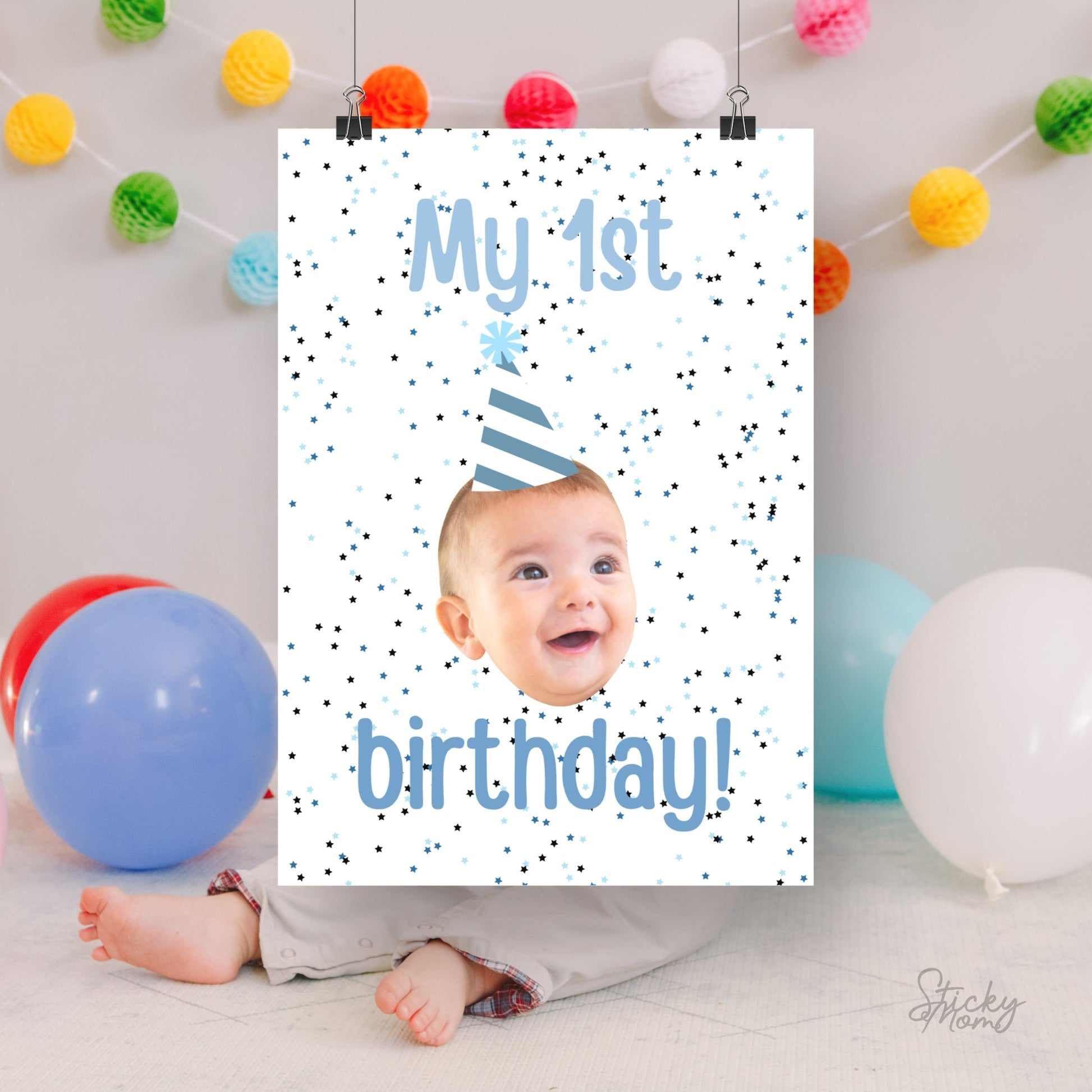 baby face banner, photo banner, green baby party decorations, party printable