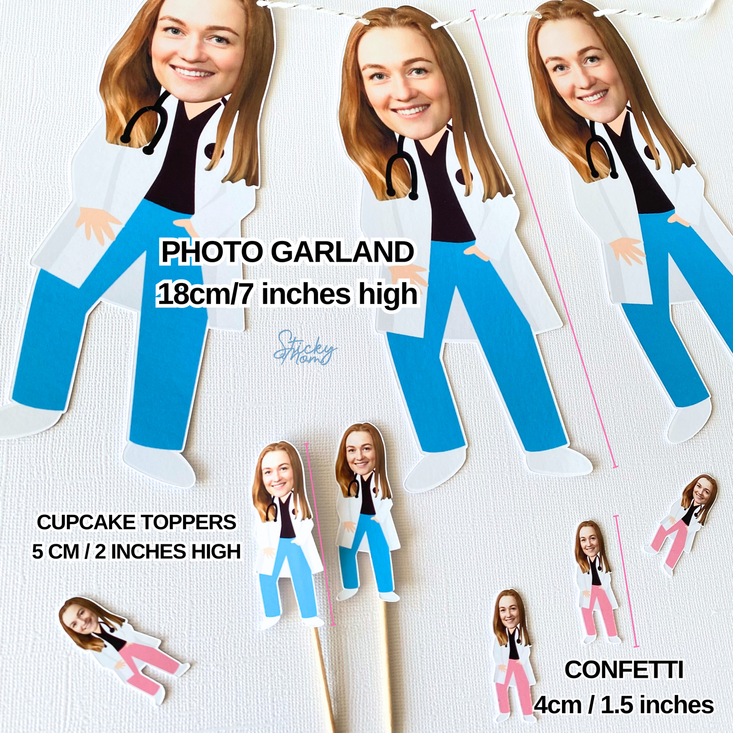 Doctor photo banner, doctor cupcake toppers and doctor confetti - Graduation, doctor's day