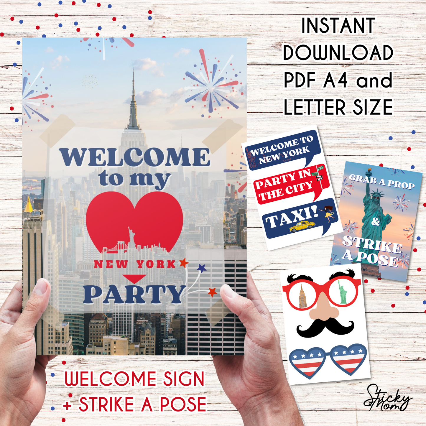 New-York-Party-Foto-Requisiten – druckbare USA-Fotobox