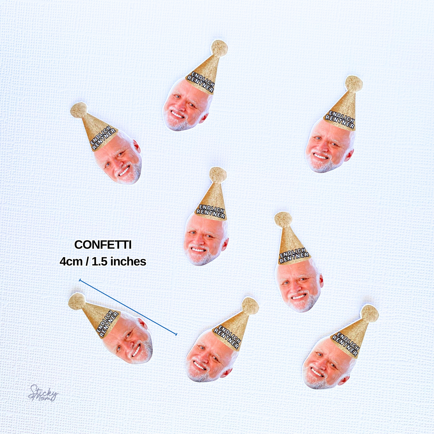 Retirement face banner, cupcake toppers and confetti - pension party