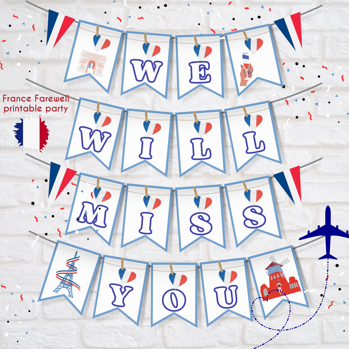 France farewell party - printable french banner & toppers