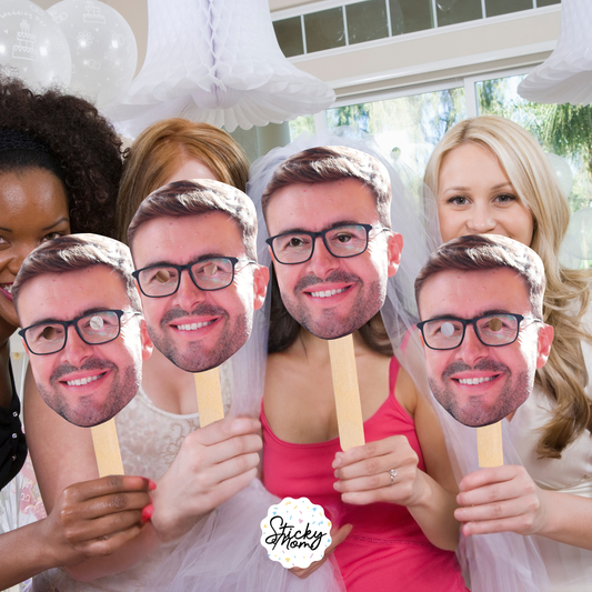 Face masks on a stick - party masks with photo
