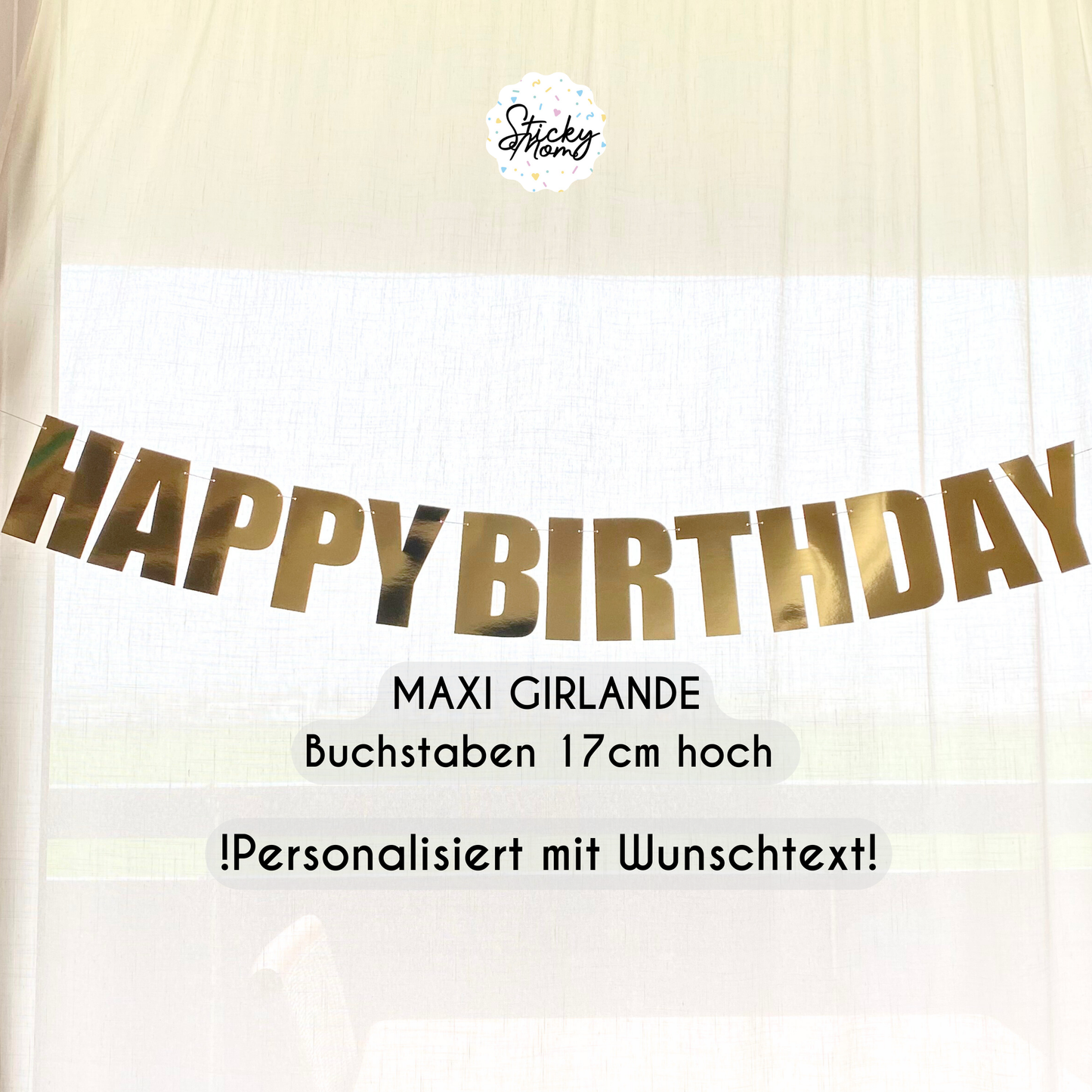 Personalisierte Maxi-Girlande „Happy Birthday“ - Gold Party