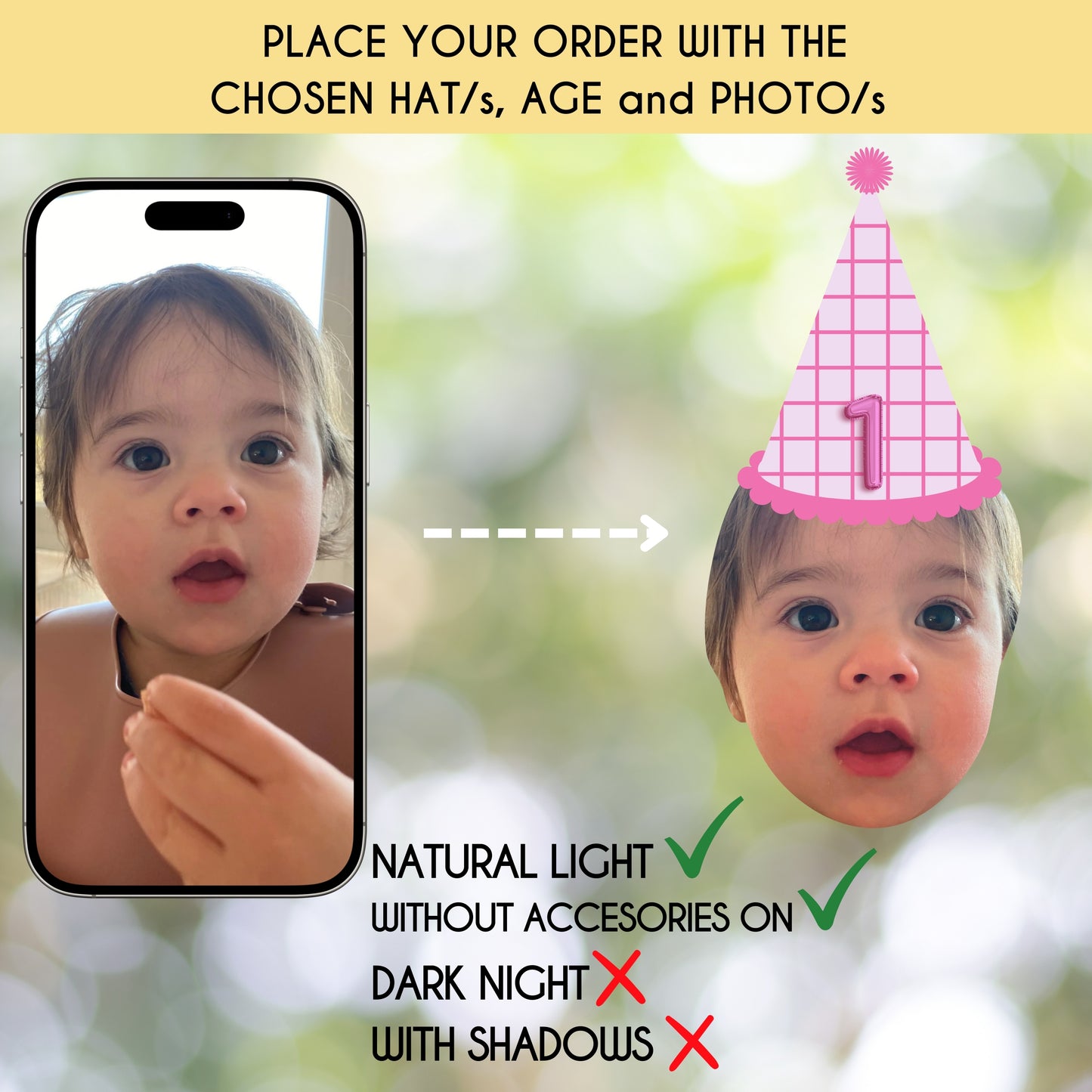 Mädchengesicht-Banner, Cupcake-Topper und Konfetti – 3., 4., 5. und 6. Geburtstag