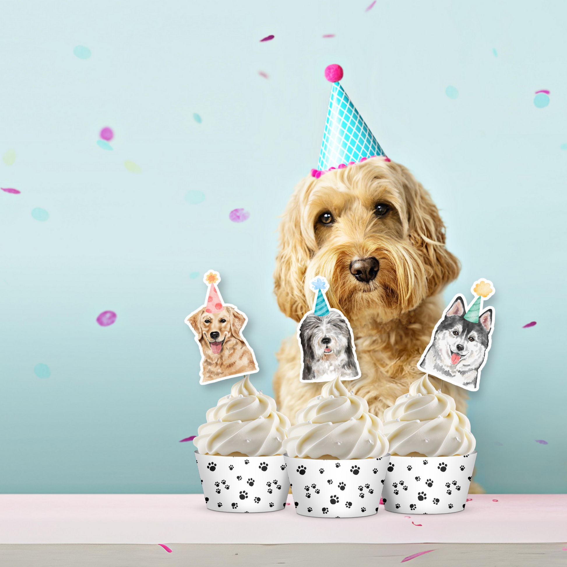 Happy Birthday Cake topper Dog Birthday cupcake toppers Puppy Pawty Girl Decor Animal Pet Vet Puppy Party Dogs 1st Download PRINTABLE DIGITAL DIY Stickymomshop printable decorations for birthday party, dog centerpieces, dog centerpiece dog pawty time