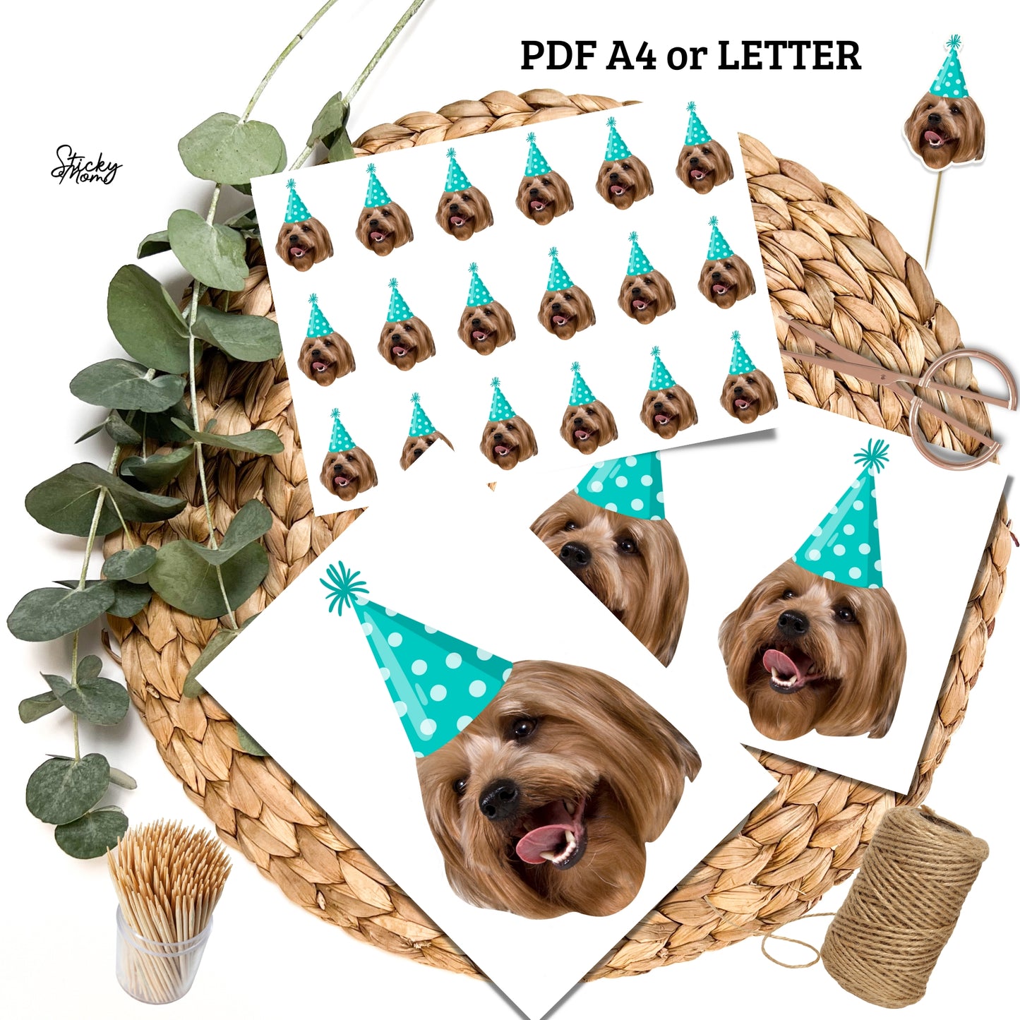 Dog personalized face banner & cupcake toppers