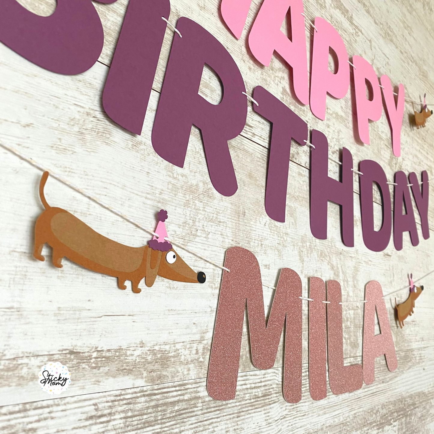 Dachshund dog birthday garland "happy birthday+name"